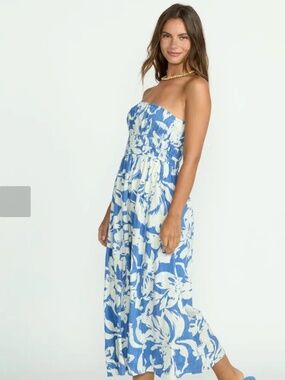 Billabong Women's Dress Blue and White Strapless -size M